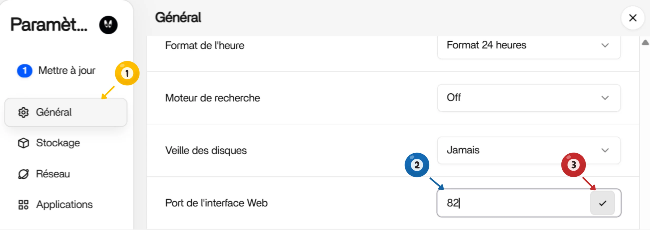 Changer le port par la Web UI