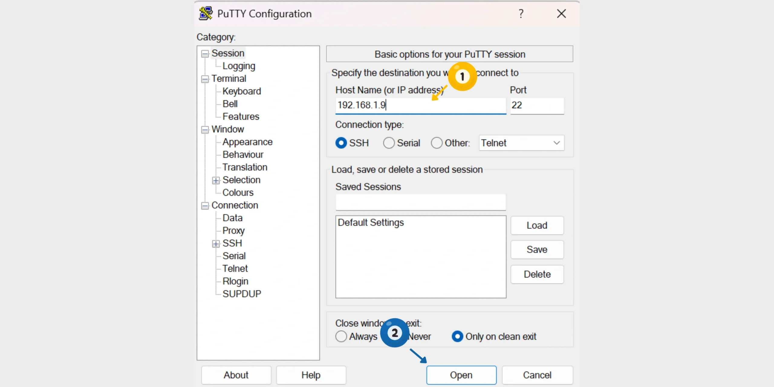 Connexion avec Putty